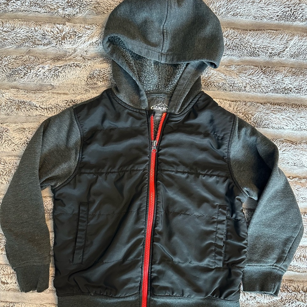 Kids Glacier Performance Dark Gray and Black Hoodie.